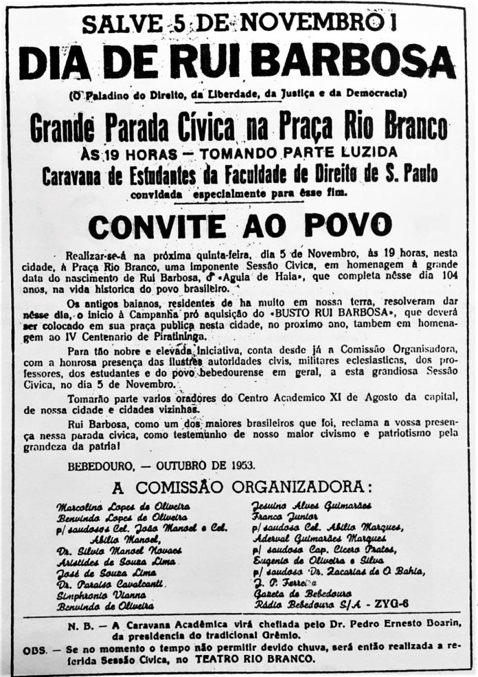 1953 - 05-11 - Dia de Rui Barbosa anuncio