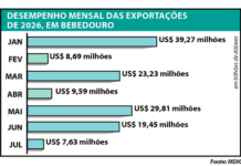 Julho registra menor valor de 2026 em exportações de Bebedouro