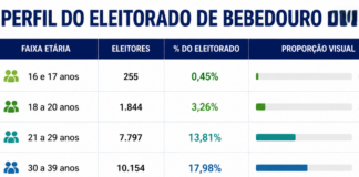 Mais da metade dos eleitores de Bebedouro tem entre 30 e 59 anos