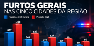 Cinco cidades da região somam mais de 2,5 mil furtos em 8 meses