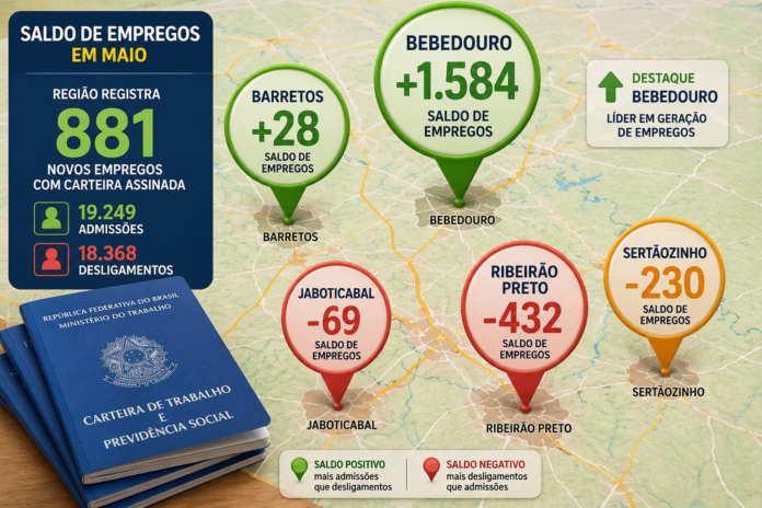 Região cria 881 empregos com carteira assinada em maio