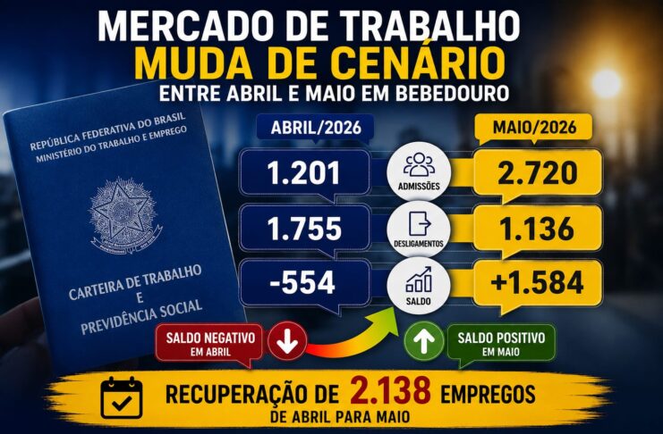 Bebedouro cria 1.584 empregos em maio e reverte saldo negativo