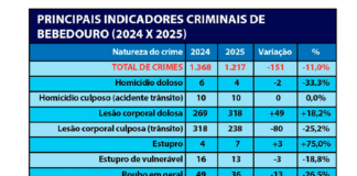 Criminalidade cai em Bebedouro, mas violência interpessoal cresce em 2025