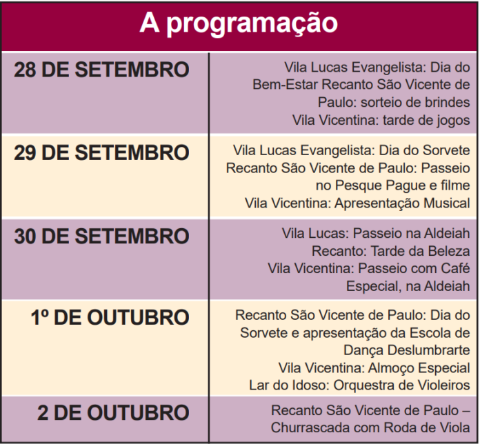 tabela programação idosos